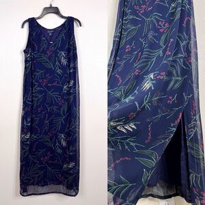 Vintage NWT Sacred Threads Navy Blue Maxi Dress Large Sleeveless Boho Grunge Y2K